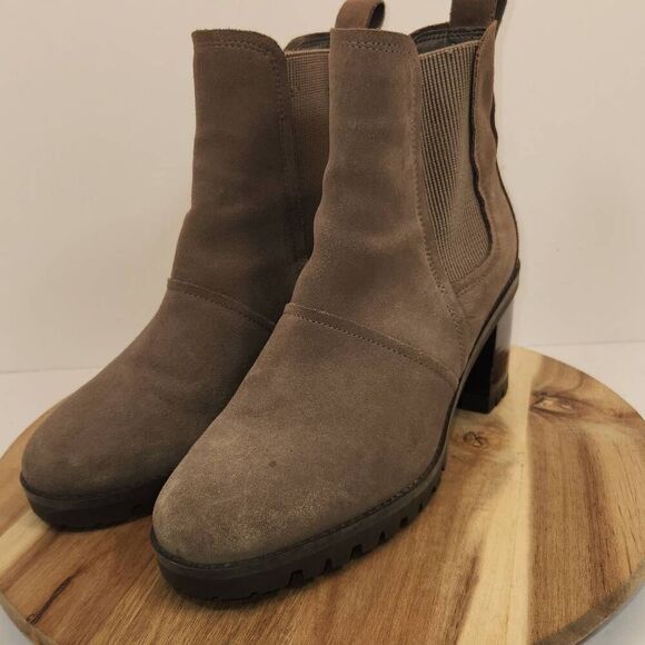 Women's UGG Hazel Chunky Heel Suede Chelsea Ankle Waterproof BOOTS Mole 1103766 - Picture 6 of 11